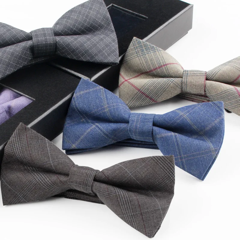 

12*6CM British Style Fashion Classic Plaid Solid Polyester Cotton Blend Bowtie for Man Woman Business Wedding Casual Neckties