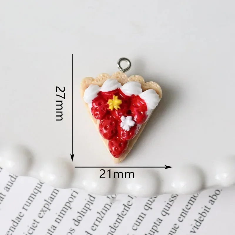 10pcs Triangle Strawberry Cake Resin Charms Simulation Cream Cake Small Pendant DIY For Earring Zip Key Chains Jewelry Make - view 4