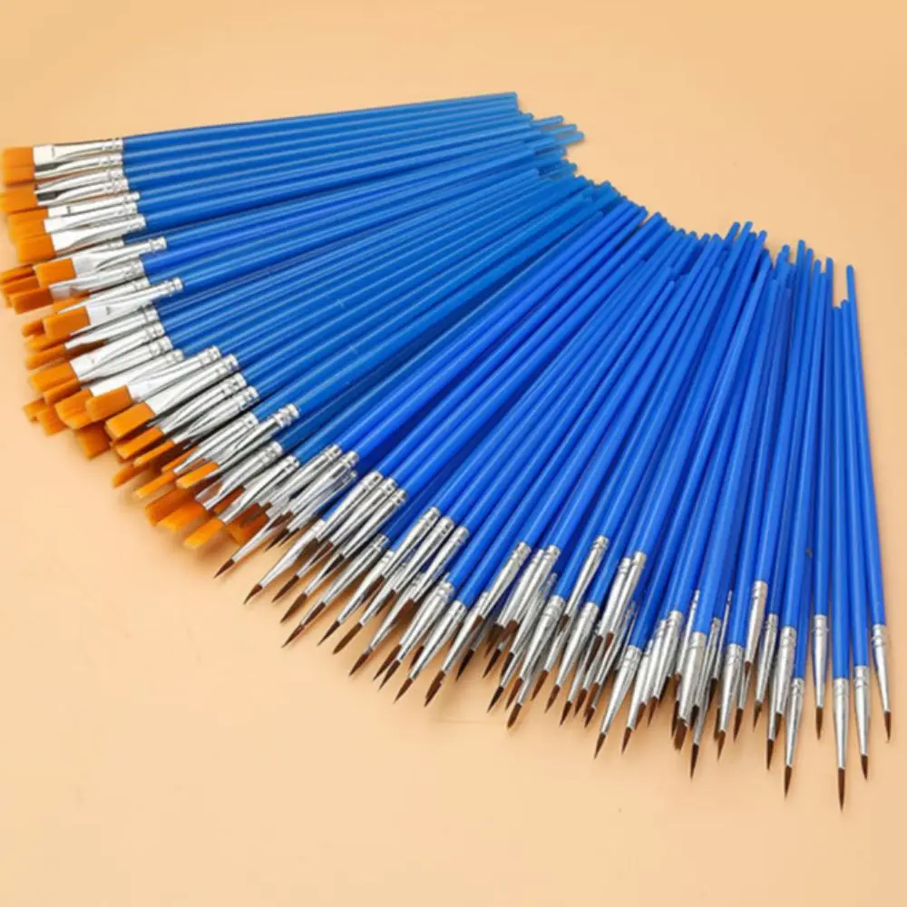 100 Pcs Tool Nylon Hair Paint Brushes Set Pointed Flat Oil Painting Brushes Ceramic Art Painting Supplies Kids