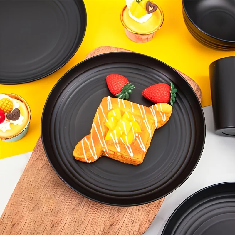 طقم أواني طعام بلاستيكية غير قابلة للكسر مكون من 16 قطعة |   أطباق آمنة للاستخدام في الميكروويف وغسالة الأطباق |   الاستخدام المنزلي/التجاري عالي التحمل