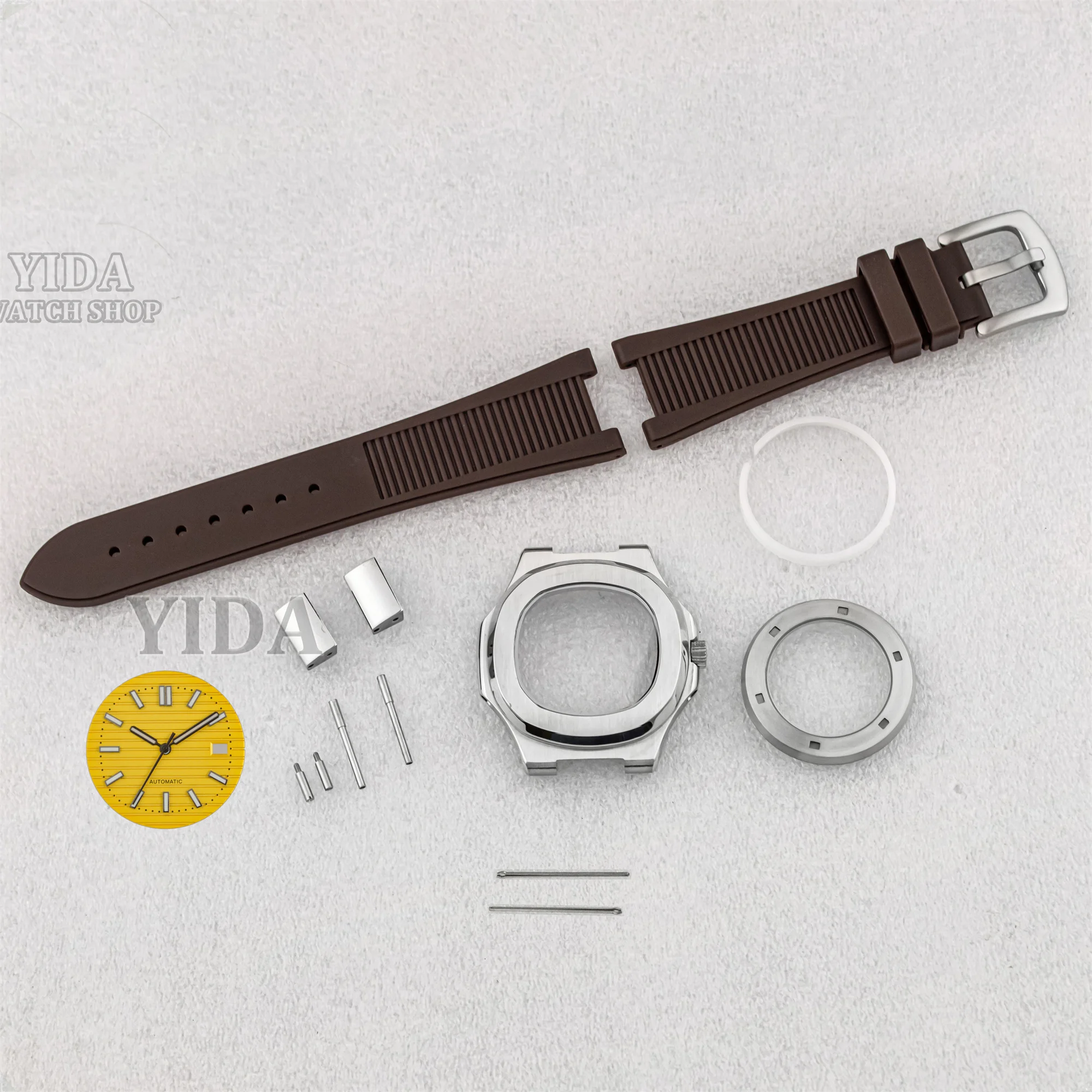 41mm NH35 Case Rubber Strap 316L Stainless Steel Silver Watch Case 10ATM Waterproof Case Fit Nautilus NH35 Movement MOD Parts