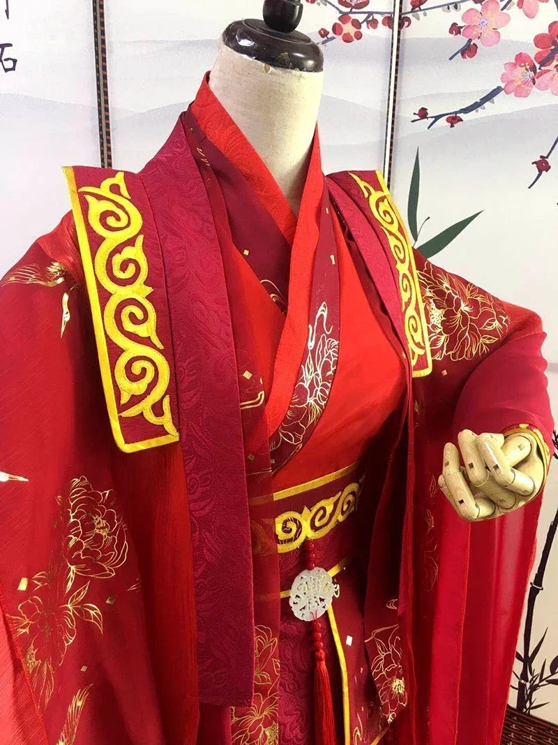 فستان Hanfu مخصص للنساء والرجال ، زي تأثيري كرنفال ، تقليدي صيني ، أحمر ، قديم ، زفاف ، حجم كبير ، 6XL