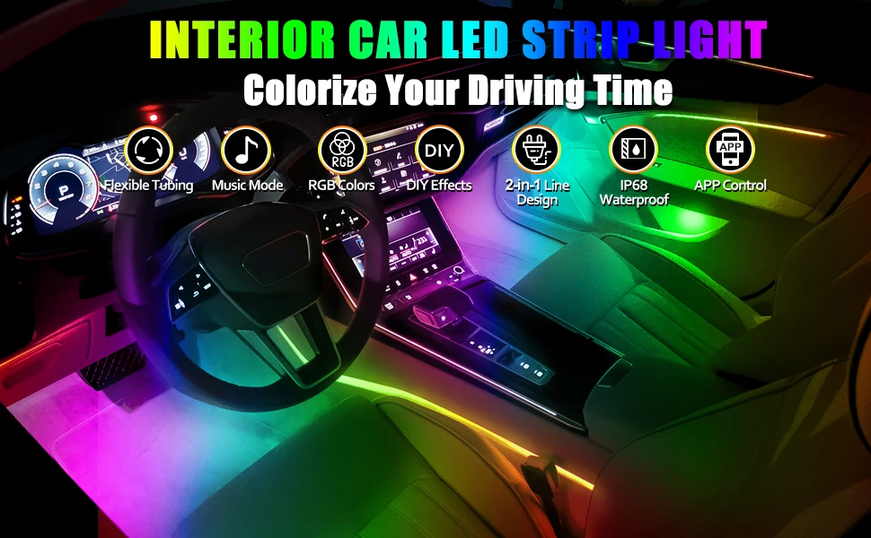 18-in-1 128 Farbige RGB-Symphonie Auto-Ambiente-Innenbeleuchtung Universelle Mehrfachmodi Dekorative Atmosphärenlichter App-Steuerung – Detail 4