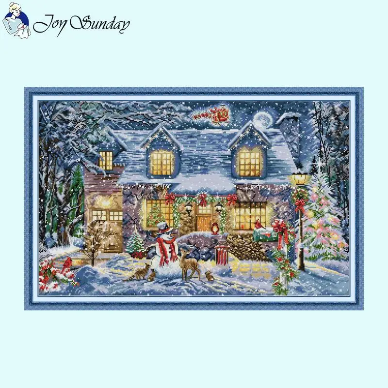 Winter Christmas Series Joy Sunday Cross Stitch Kits Aida 14CT 16CT 11CT Counted Canvas Printed Fabric Embroidery DIY Home Decor