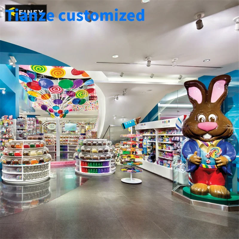 

（customized）Modern Style Candy Store Interior Design Decorations Candy Kiosks Cart Furniture Shelves Rack Candy Shop Decorat