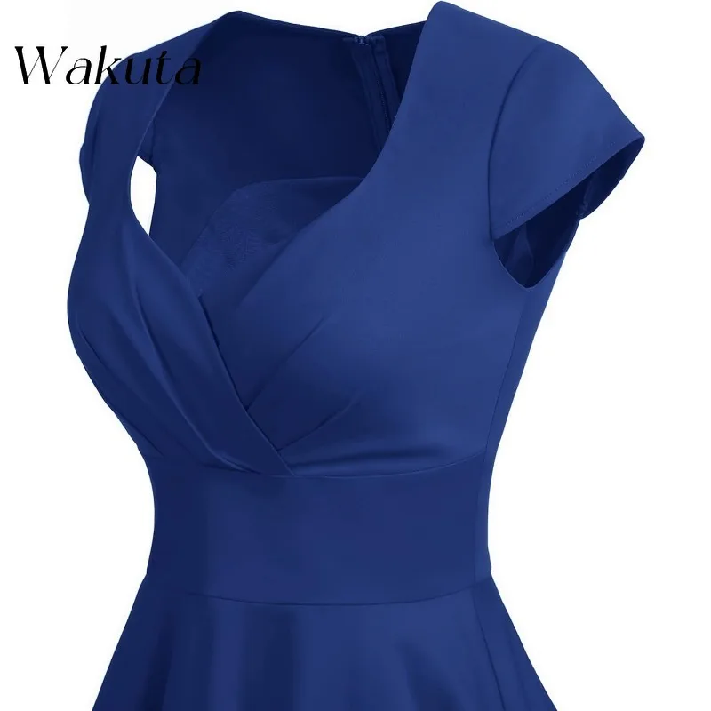 Wakuta-Vestido feminino com decote em v cetim curto, Cocktail Swing, Baile, Cetim, Vestido de noite, Vintage, Clássico