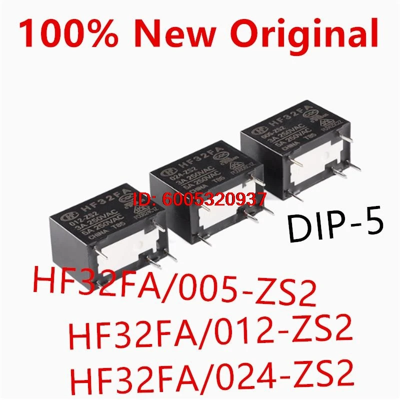 10piece  HF32FA/005-ZS2 、HF32FA/012-ZS2 、HF32FA/024-ZS2  DIP-5  New power relay  HF32FA-005-ZS2 、HF32FA-012-ZS2 、HF32FA-024