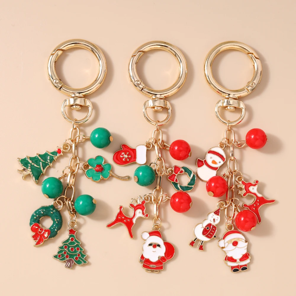 

Cute Christmas Keychain Snowman Santa Claus Key Ring Pendants for Women Girls Handbag Decor DIY Handmade Jewelry Gift