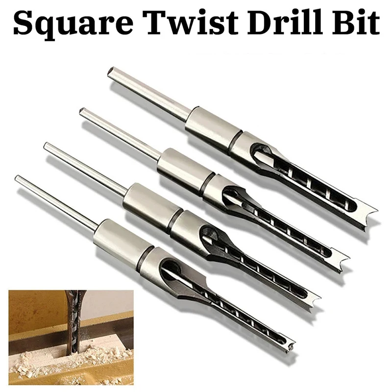 Square Hole Mortising Chisel Drill Set, HSS Auger Bit Woodworking Square Hole Drill for DIY Furniture Wood Processing