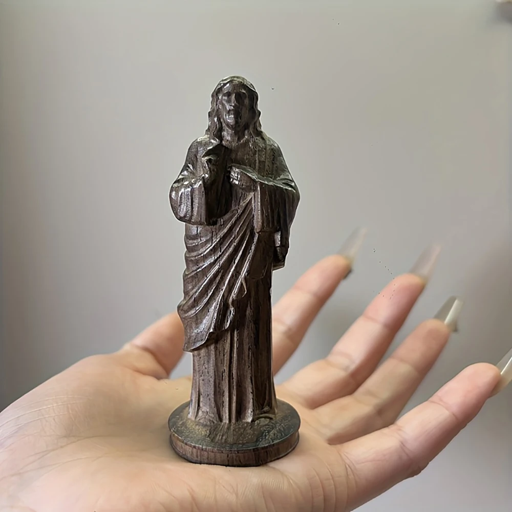 Hand-carved wooden Jesus statue, artistic decoration, living room home decor, classic themed figure design, modern style ornament, holiday gift, collectible craft