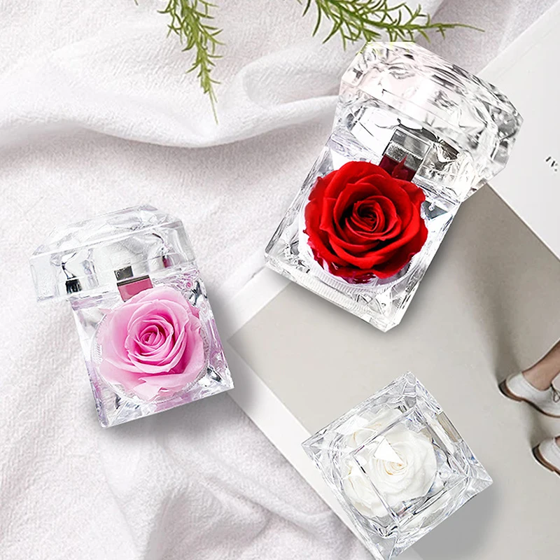Rose Eternal Flower Acrylic Transparent Jewelry Box Packaging Box Rose Valentine's Day Birthday Wedding Party Gift Display Box image 3