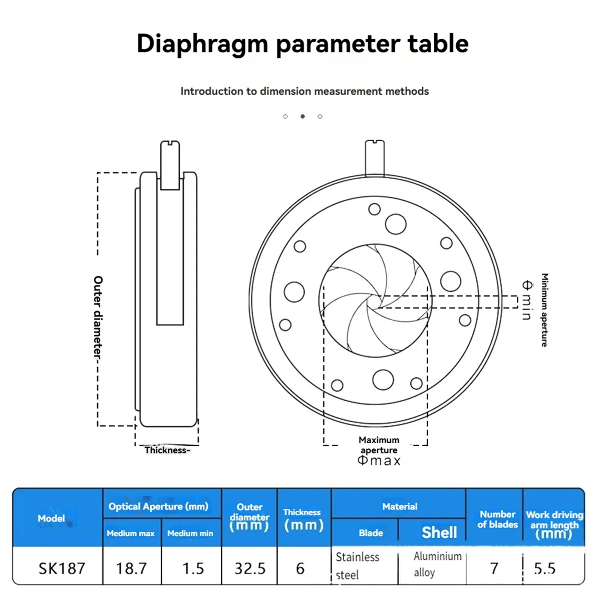 ABXHH 1.5-18.7MM Apertur Manual Diafragma Iris Mekanis Dapat Disesuaikan Diafragma Iris untuk Kamera Digital Mikroskop Iris SK18.7
