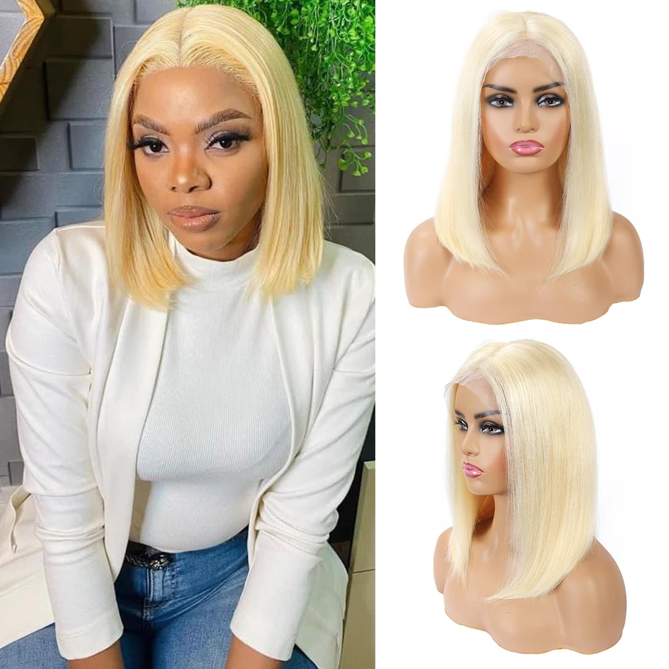 

100% Virgin hair Bone Straight Bob 613 4x4 Lace closure wigs Remy Malaysian Hair HD transparent human hair wigs Pre-plucked