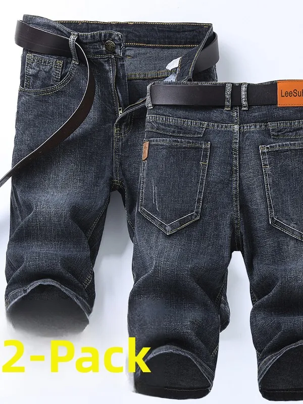 

Summer Men's Loose Straight Leg Jeans orts Five-ket Design Breathable Lightweight Distred 7/8 Length Straight Jeans