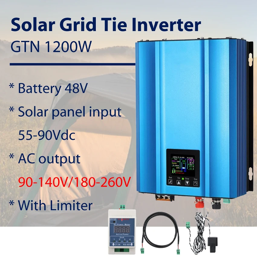 1200W On Grid Tie Inverter with LCD Limiter Solar Panel Input PV 55-90V Battery Voltage 48V AC Output 110V120V or220V230V240V