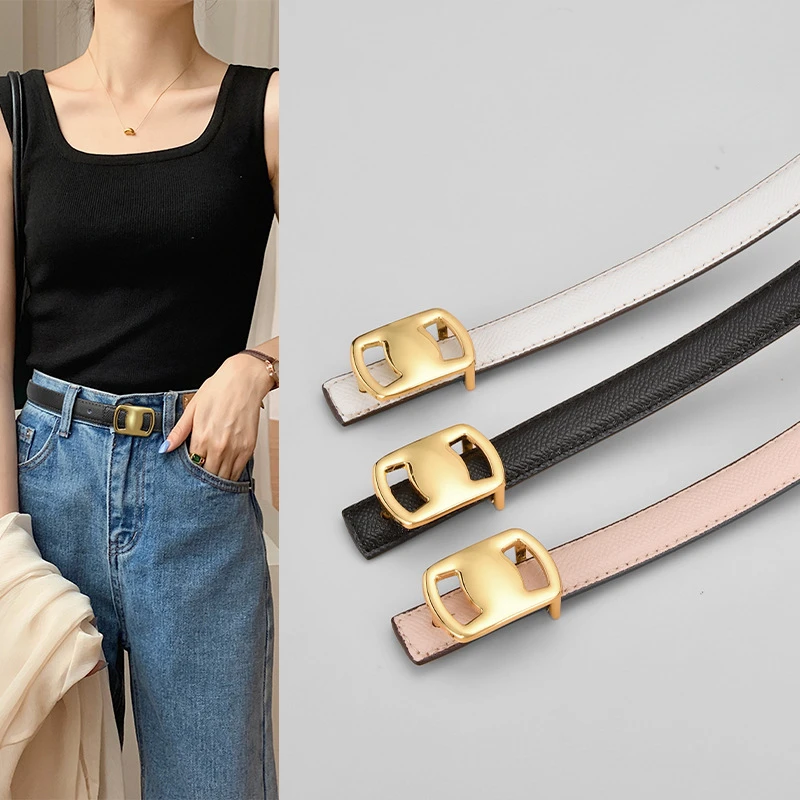 Detachable Slide Metal Buckle Waist Belts Purple Blue White Pink Real Leather Slim Waistbands Elegant Ladies Cowhide Ceintures