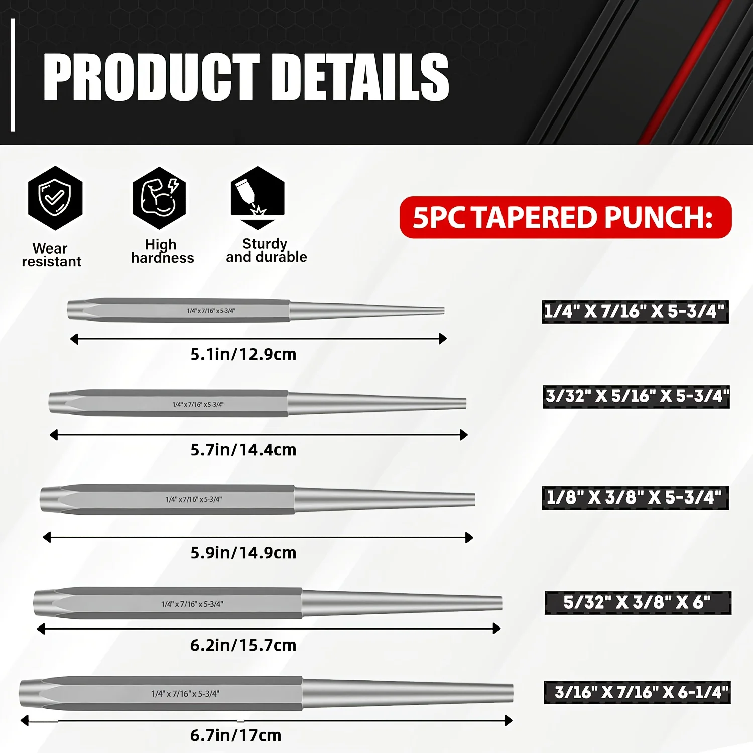 16Pcs Punch and Chisel Set With Storage Pouch, Including Taper, Cold Chisels, Pin, Center, Chrome Vanadium Steel