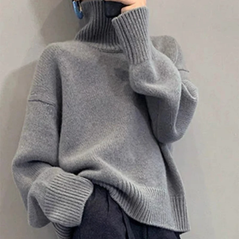 

Womens' Sweater 100% Thick Lazy Style Loose High Neck Imitation Wool Knitted Pullovers Casual Long Sleeve Warm Top Autumn Winter