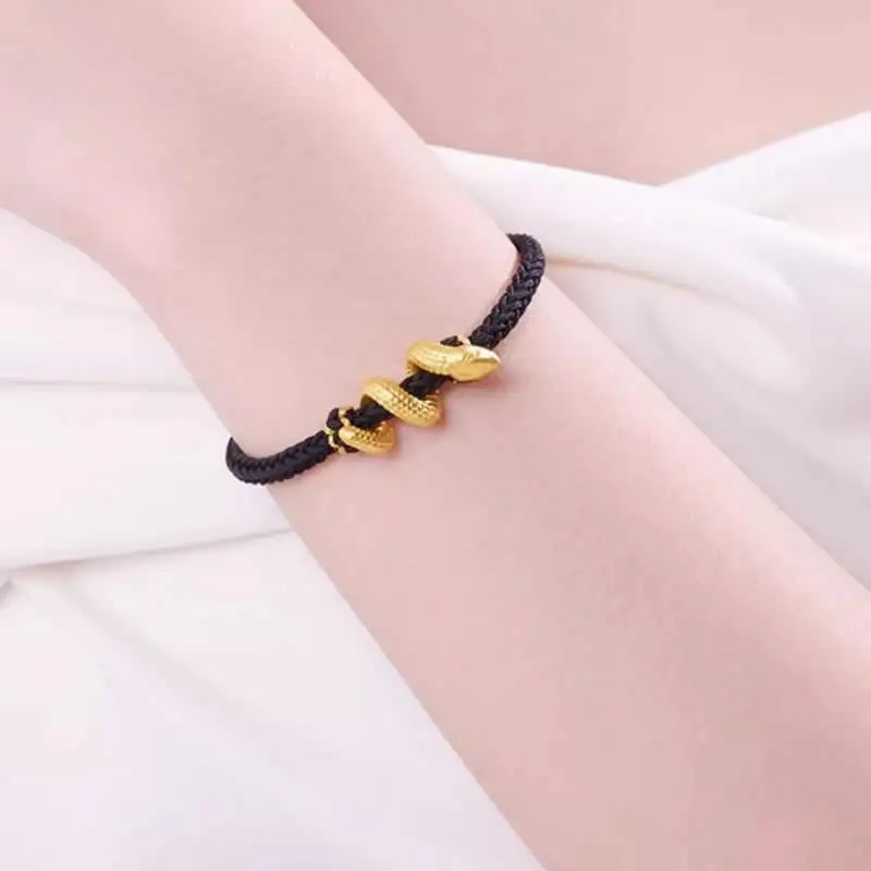 New 24K Yellow Gold Bracelet Women 999 Gold Zodiac Snake Bracelet 1pcs