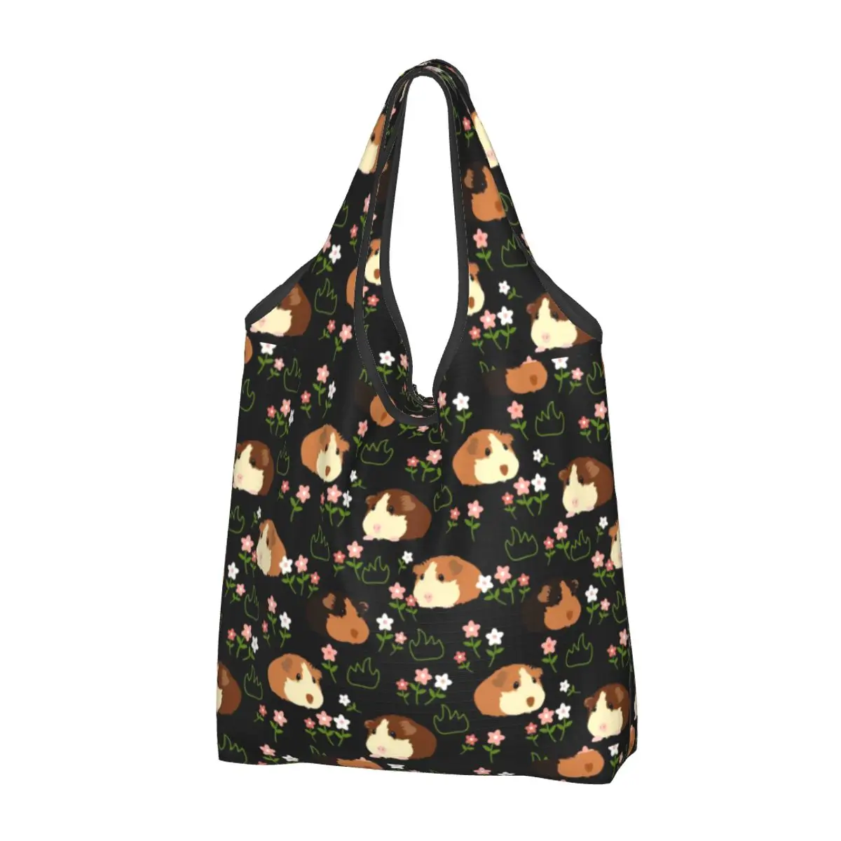 Sacs de Shopping Personnalisés Cochon d'Inde et Fleurs pour Femme, Fourre-Tout Portable de Grande Capacité pour Épicerie, Animaux