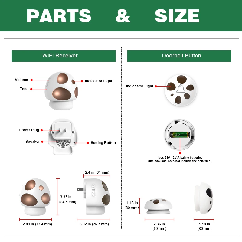 HTZSAFE Wireless Doorbell, Loud Enough 5 Volume Levels, 35 Chimes, 1300FT Range Coverage, LED Flash,Portable Plug-in Receiver