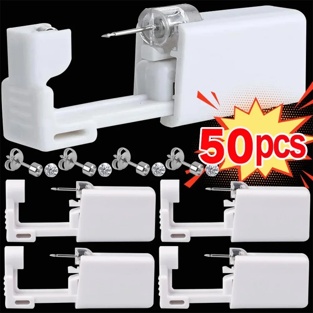 1-100pcsSafety Ear Piercing Gun Kit Women Men Disposable White Plastic Sterile Ear Piercing Device Simple Jewelry Piercing Tools