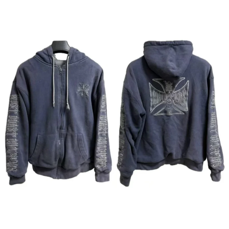 West Coast Choppers High Street French Work Blue Embroidered Purple Washed Top-Quality Cardigan Hoodie Zipper Sweatshirt