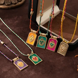 Minimally colored heart tarot card pendant necklace, women's collarbone chain, gold-plated and color preserving