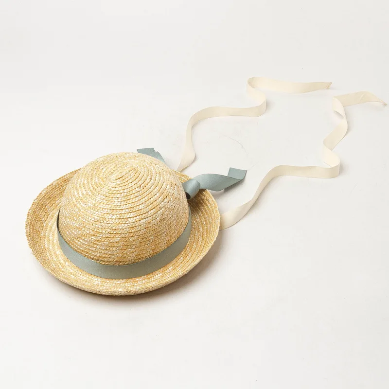 Frühling Sommer Kinder Weizenstrohhut mit Schleifendekoration und Riemen UV-Sonnenhut für Outdoor-Aktivitäten – Detail 9