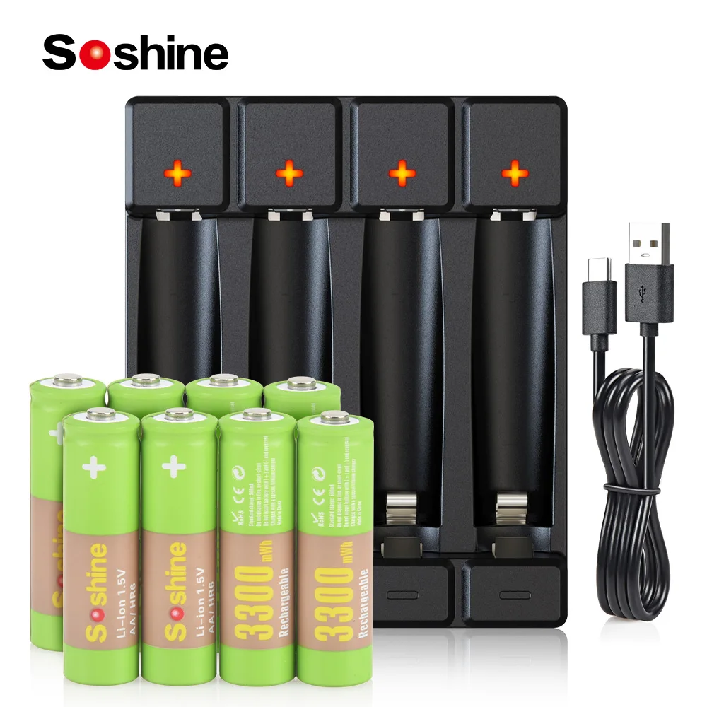

Soshine AA 3300mWh литиевая аккумуляторная батарея 1,5 в 3300mWh батареи и li-ion AA AAA умное зарядное устройство
