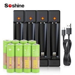 Soshine AA 3300mWh Lithium Rechargeable Battery 1.5V 3300mWh Batteries and Li-ion AA AAA Smart Rechargeable Batteries Charger