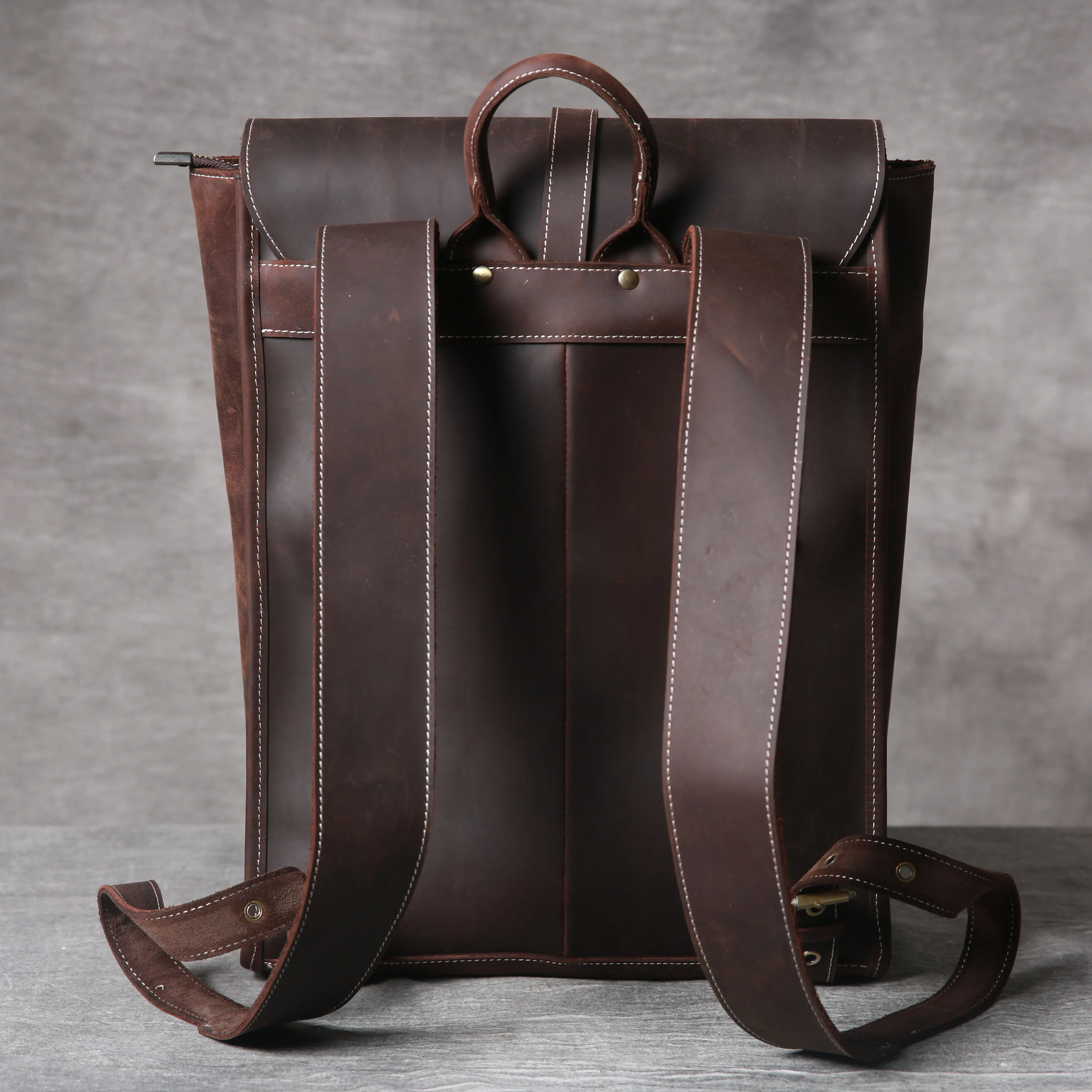 Vintage Echtleder Herrenrucksack Handgefertigte Top-Grain-Leder Laptop-Umhängetasche Crazy Horse Tasche Mode für Männer – Detail 9