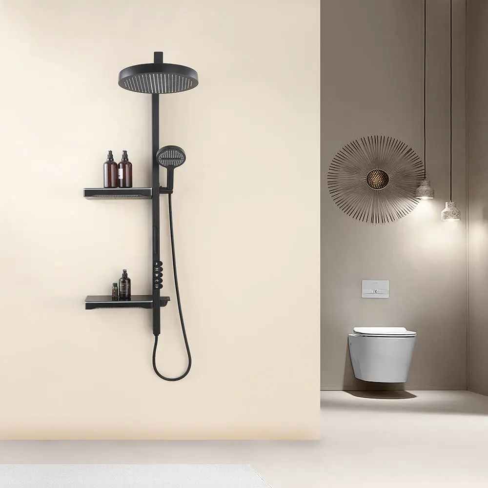 

Лидер продаж, одиночный большой многофункциональный латунный клавиш для фортепиано, насадка для душа, керамический дождевой водопад, умный набор смесителей для ванной комнаты TikTok