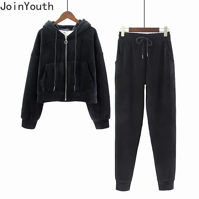 Fashion Tracksuit Korean Two Piece Sets Women Hooded Zipper Sweatshirts High Waist Cargo Pants Outfits Thicked Casual Y2k Suit