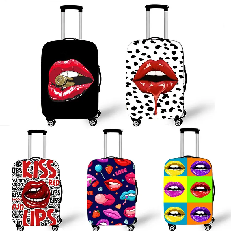 

Sexy Red Lips Leather Luggage Cove Travel Fashion Suitcase Dust Cover 18-32 inch Stretch Suitcase Cover