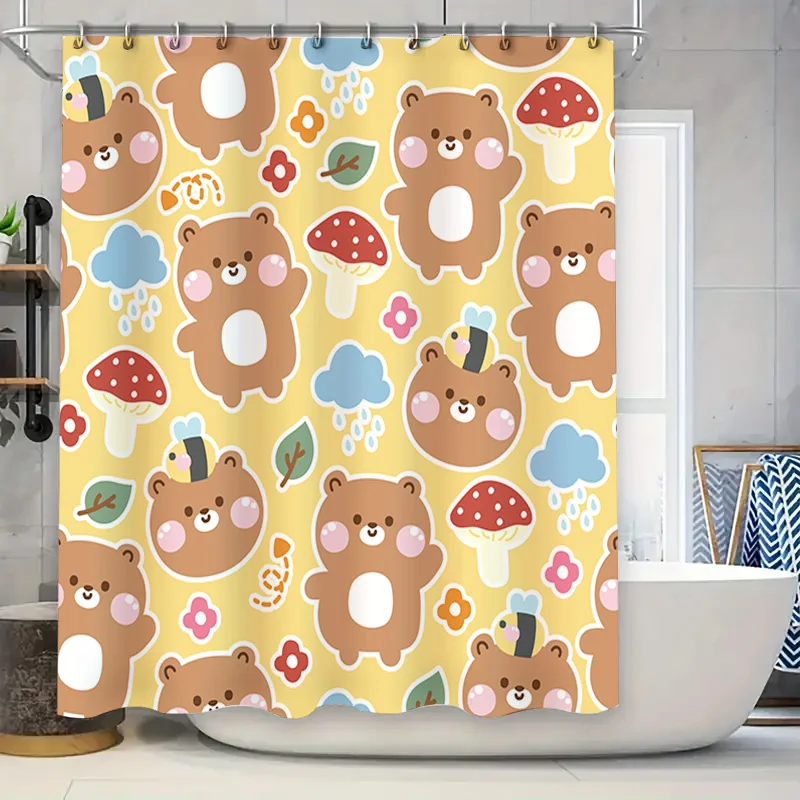

Причудливая семейная занавеска для душа с грибами и милым животным принтом, домашний декор, водонепроницаемая ткань для ванных комнат разных цветов!