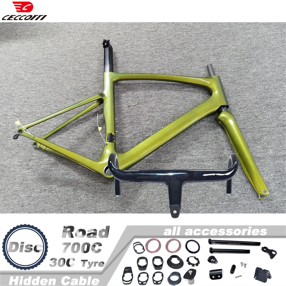 CECCOTTI RF27 Model Full Hidden Cable Road Bike Frame With Inner Cable Intergrated Handlebar, DIY Color Bicycle Frameset