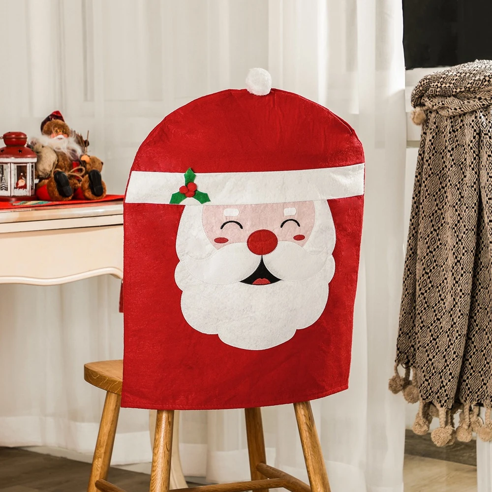 Christmas Chair Covers Santa Claus Hat Chair Back Covers Dining Chair Slipcovers for Kitchen Dining Room Xmas Party Decorations