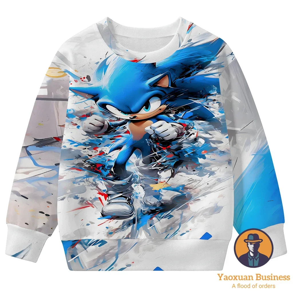 

New 2025 Sonic 3D Crew Neck Sweatshirt Kids Teens Boys Girls Cartoon Print Autumn Winter Trendy Hot Selling Best Fashion