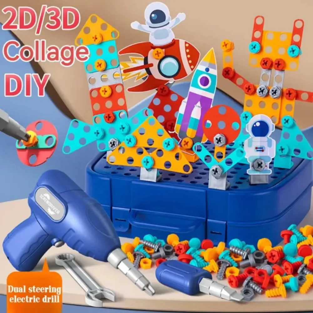 DIY STEM Zestaw narzędzi budowlanych Wiertarka elektryczna Nakrętka 3D Puzzle Kreatywne udawaj zagraj w zabawki inżynieryjne dla chłopców i