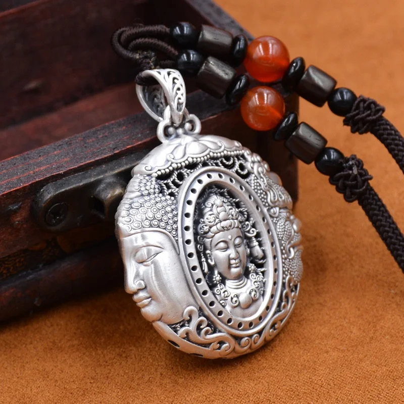 QEENKISS 925 Sterling Silver Necklace Pendant For Women Men Vintage Buddha Demon Sweater Pendant Fine Jewelry Party Gift PT604