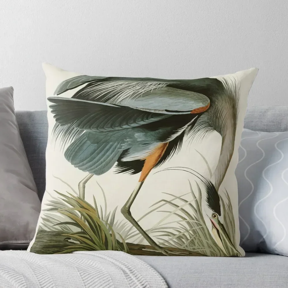 

Great blue Heron - John James Audubon's Birds of America Print Art Print Throw Pillow Room decorating items pillow