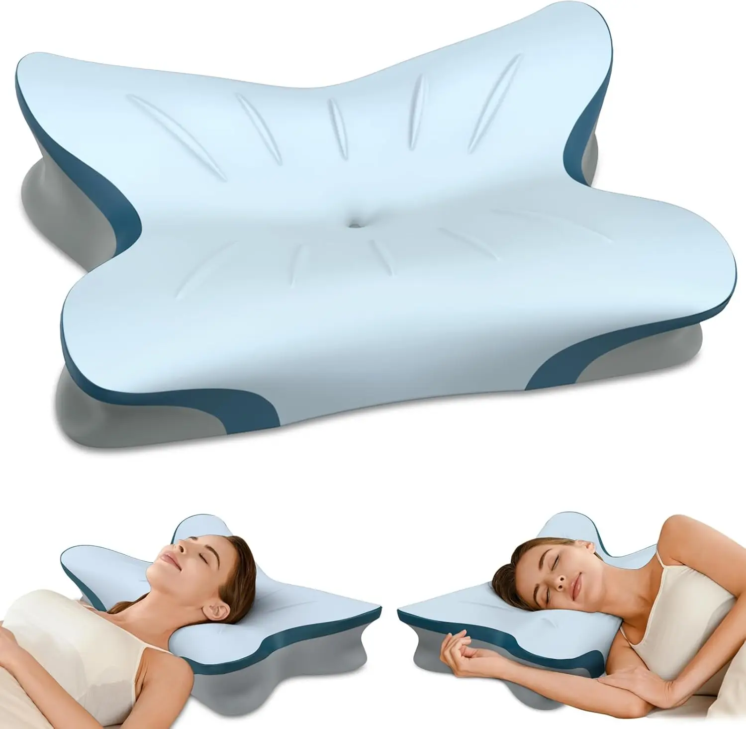 Ergonomic Memory Foam Neck Pillow for Pain Relief, Cooling Case for Side Back Stomach Sleepers