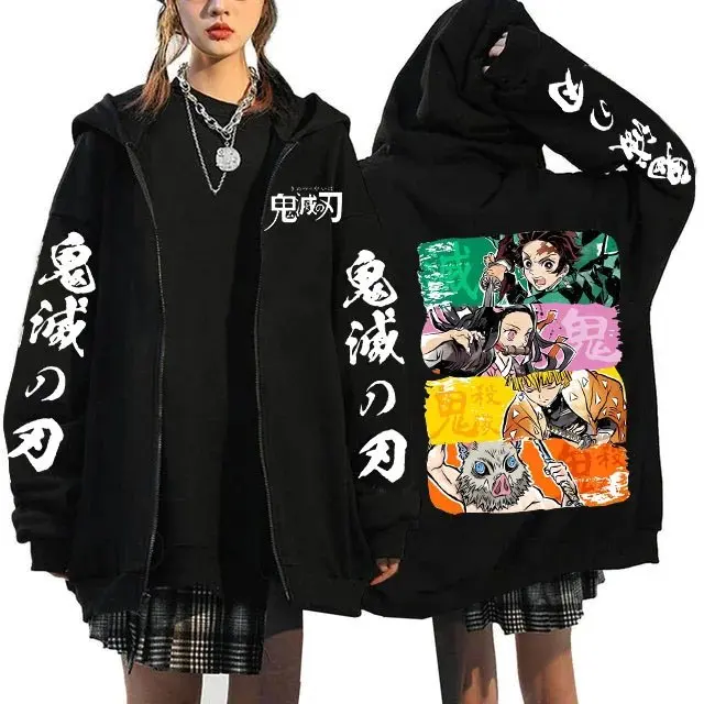 سترة كبيرة الحجم للجنسين شيطان القاتل أنيمي هوديي الرجال النساء البلوز البلوز الكرتون المطبوعة ملابس الشارع الشهير الخريف الموضة #5
