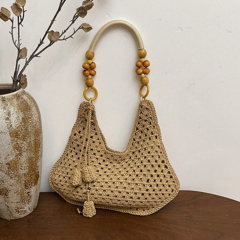 handwoven-large-capacity-summer-hollow-out-beaded-tote-bag-women's-2026-new-style-casual-cotton-shoulder-bag-artistic-trend