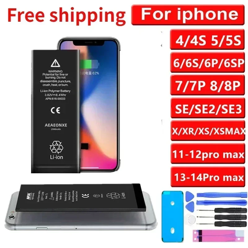 Original Phone Battery for IPhone 6S 7 6 8 Plus SE 2020  XS X XR 11 Pro Max 12 Mini 13 14 High Capacity Replacement Bateria