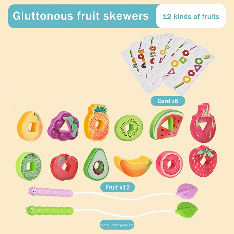 Babyspeelgoed Vorm Kleurensorteerder, Fruit Veterkralen Voor Vroeg Leren Fijne Motoriek Training, Verjaardagscadeaus 3-5 Jaar Oud