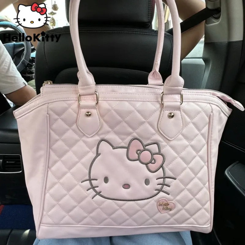 Sanrio Hello Kitty Pink PU Leather Fashion Bags Women Luxury Design Handbag Y2k Cartoon New Cute Totes Female Trendy Travel Bag