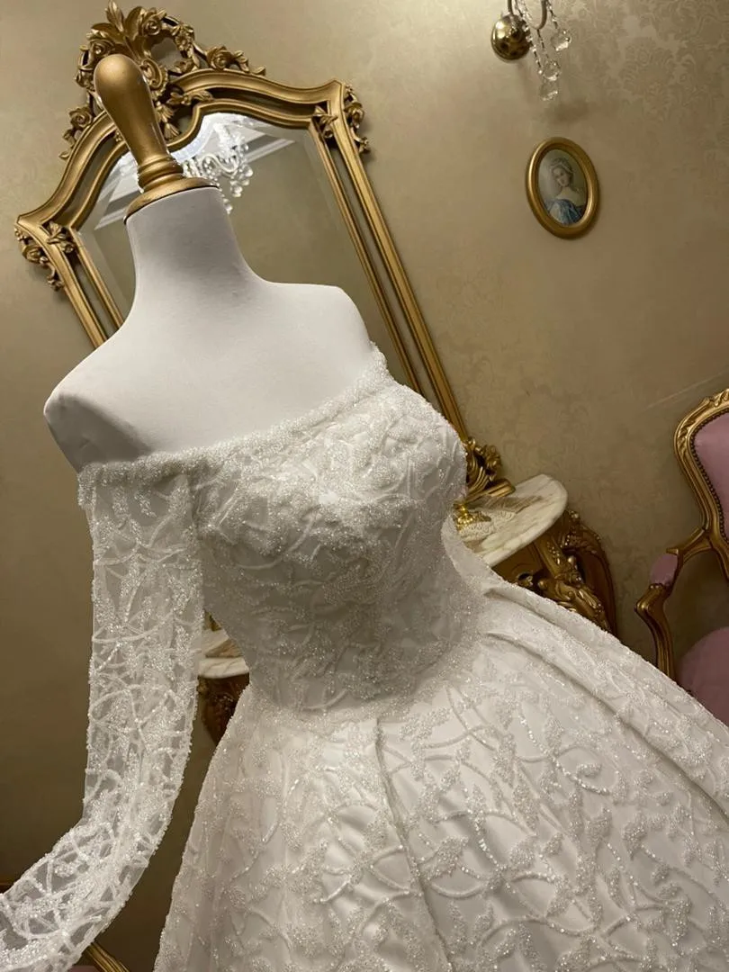 Sukienka damska na zamówienie, elegancka, biała, z gładką spódnicą, długimi rękawami, satyną, koronką i cekinami, Vestido De Novia, rok 2026.