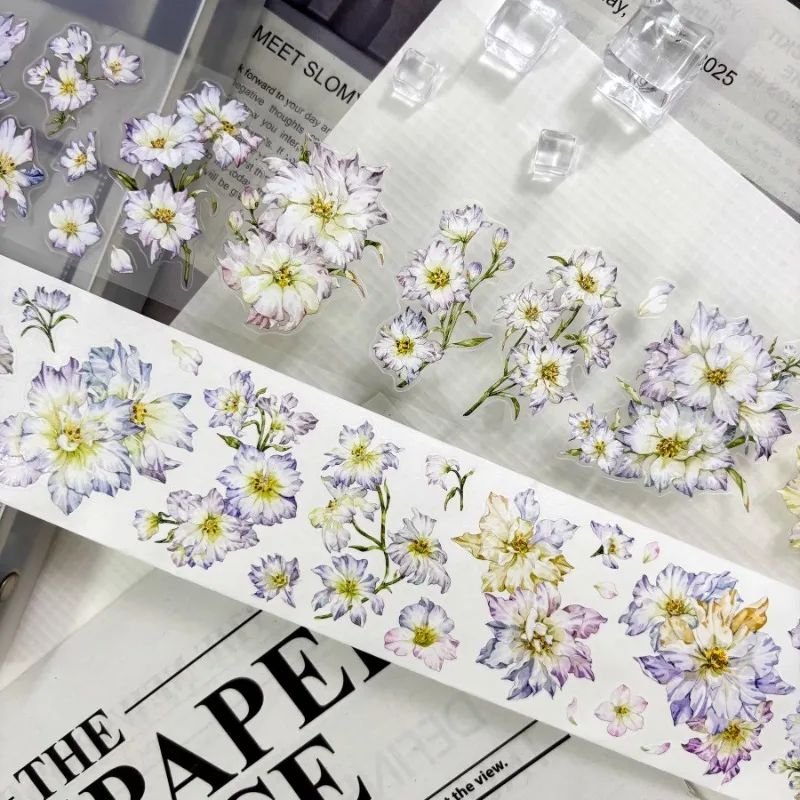 Amzing Dacing Delphinium Grandiflorum Die Cut PET Washi Tapes  Craft Supplies DIY Scrapbooking Card Making Decor Plan Sticker